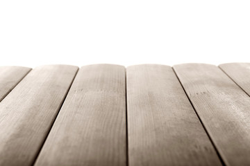 Wooden desk on white background