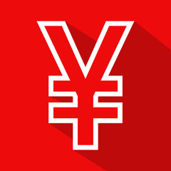 Yen flat white line icon on blue background. Vector illustrated.