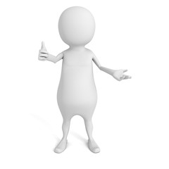 White 3d Man With Thumb Up Hand Lifted Upwards