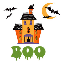 Boo card with haunted house