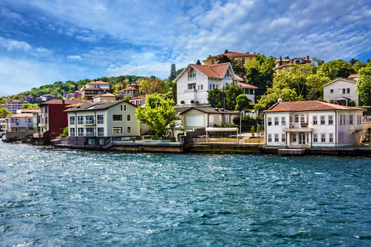 Istanbul, Turkey. Sea front town houses, Bosphorus view