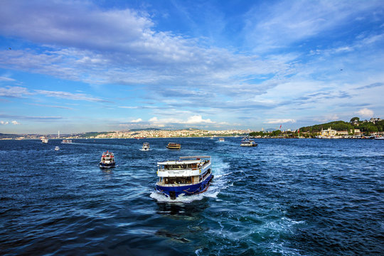 ISTANBUL, TURKEY: Tourist vessels in Bosporus
