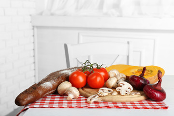 Set of products on light background