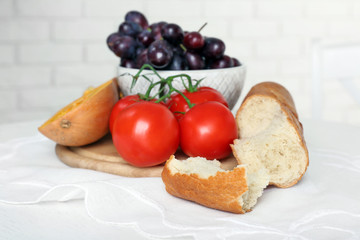Set of products on light background