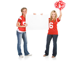 Obraz premium Fans: Football Women Holding Blank Sign