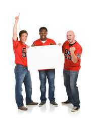 Obraz premium Fans: Guys Cheering with Blank Sign