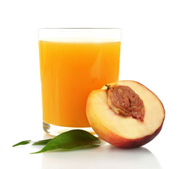 Peach juice in glass isolated on white