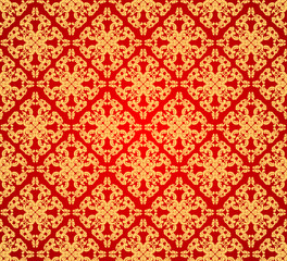 Gold art floral pattern on a red vector abstract background