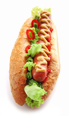 Fresh hot dog isolated on white