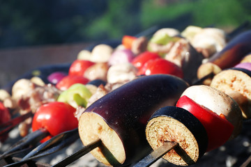 Barbecue in brazier closeup