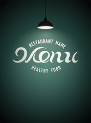 Restaurant menu typographic design on background with the lamp. Vector illustration.