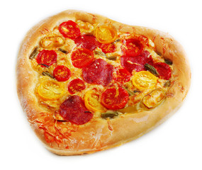 Heart shaped pizza isolated on white
