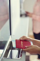 Obraz premium Airport Check-In Counters With Passengers