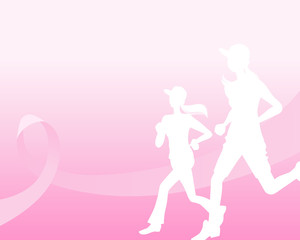 ピンクリボン Pink ribbon concept with running woman silhouette