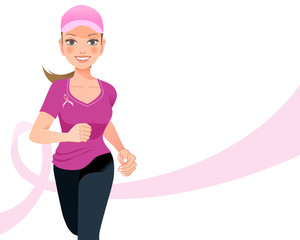 ピンクリボン Pink ribbon concept with running woman