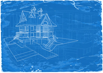 architecture blueprint - 3d house plan / vector illustration