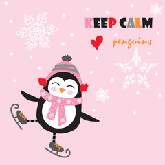 cute penguin with ice skate vector illustration