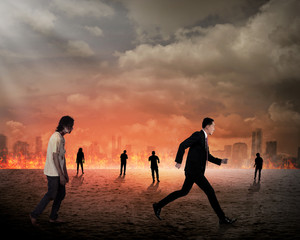 Business man running with zombie