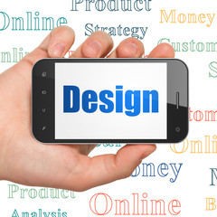 Marketing concept: Hand Holding Smartphone with Design on