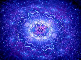 Blue glowing quantum with particles