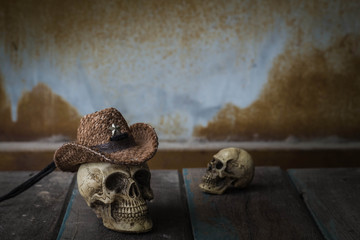 Skull on table.