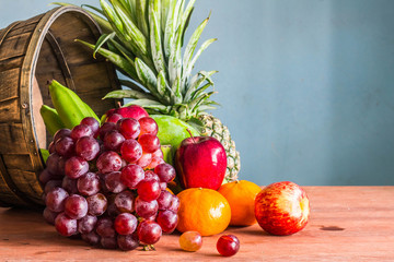 Healthy fruits on a wooden