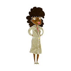 cartoon woman in trench coat