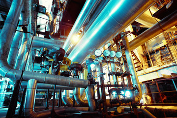 Industrial zone, Steel pipelines in blue tones