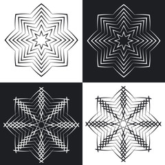 Set of vector monochrome flower mandala on a contrasting