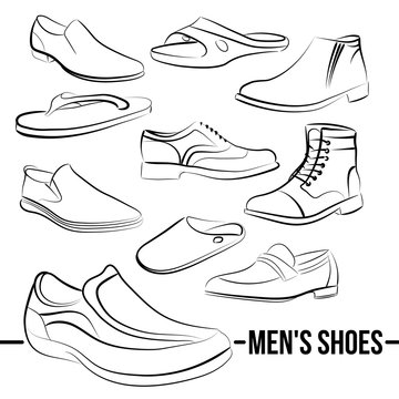 Vector set of men's shoes painted lines