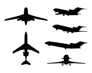 Big collection of different airplane silhouettes.