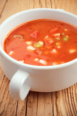 Andalusian gazpacho bowl on wooden base