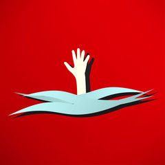 Drowning and reaching out hand for help