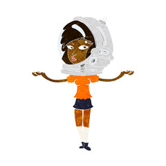 cartoon woman wearing space helmet
