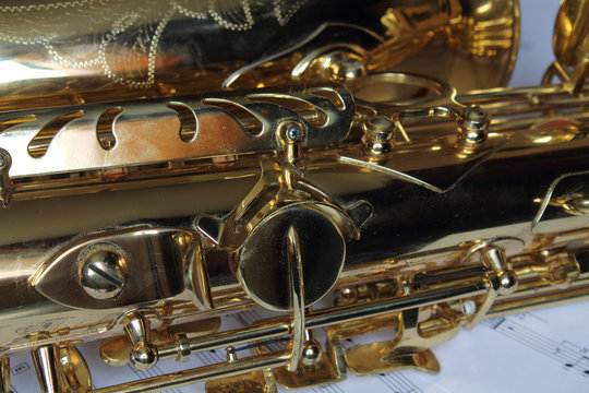 Saxophone. Part of saxophone close-up.