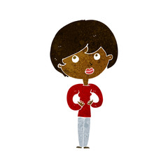 cartoon woman making Who Me? gesture