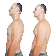 Man with good and bad posture