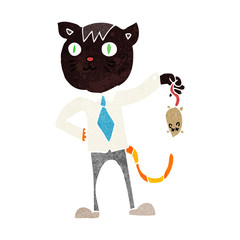 cartoon business cat with dead mouse