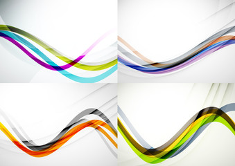 Set of abstract backgrounds. Curve wave lines with light and