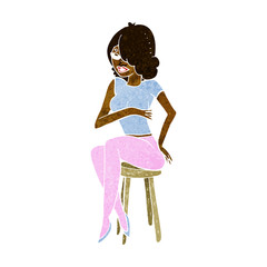 cartoon woman sitting on bar stool