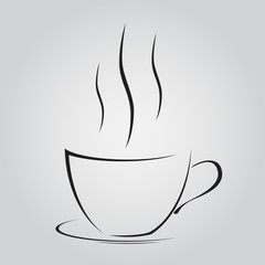 A cup with a hot drink. Steam over a cup.