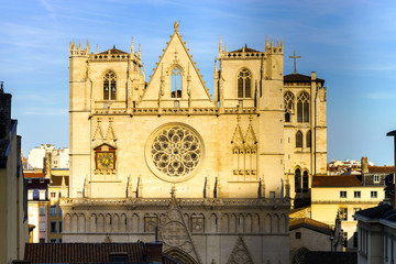 Lyon catholic cathedral sunset view