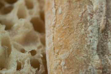 Close up of artisanal  bread, both crust and soft visible