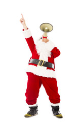 Santa Claus holding megaphone and looking up