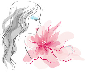 Girl  silhouette with fantastic flower