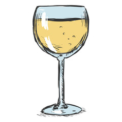Vector Color Sketch Glass of White Wine