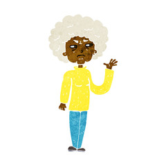 cartoon annoyed old woman waving