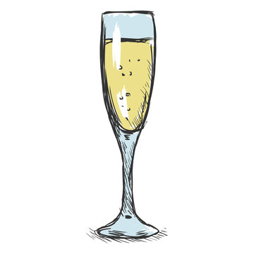 Vector Color Sketch Glass of Champagne