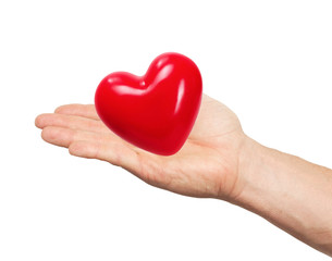 red heart in man hand isolated on white