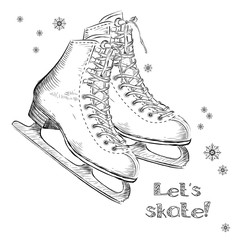 Winter holidays card with ice skates cartoon sketch. Hand draw vector illustration - 92215986